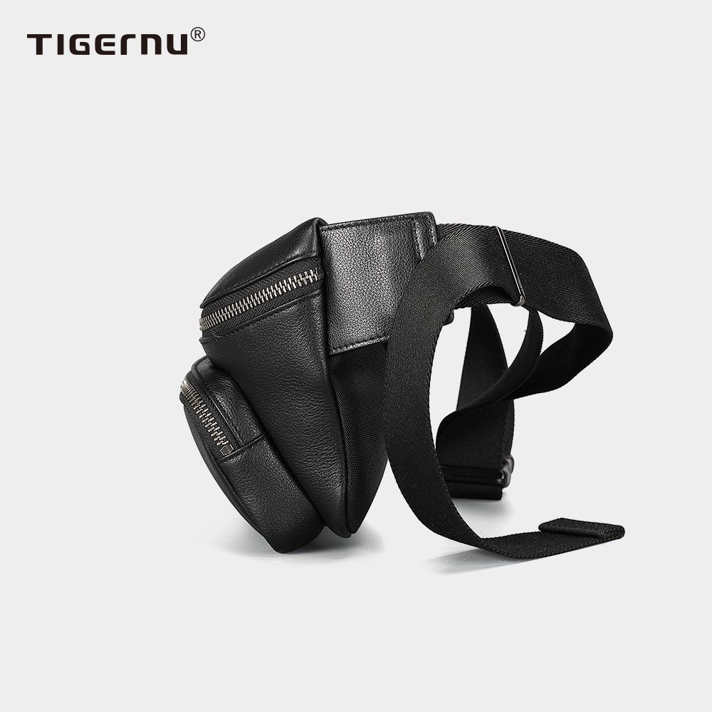 Side view of black leather shoulder bag model TGN1001